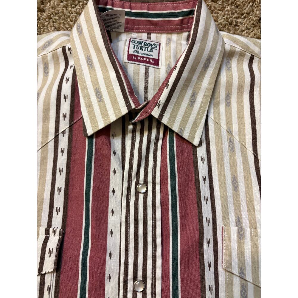 Vintage Cowboys' Turtle Association Khaki Burgundy Western Shirt Mens Size Large